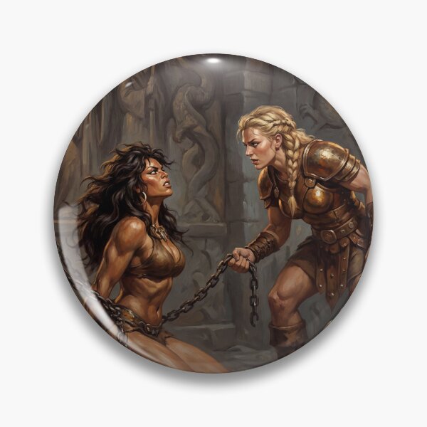 Item preview, Barbarian Woman captured by a shield maiden illustration fantasy art style designed and sold by Vintage Designs +.