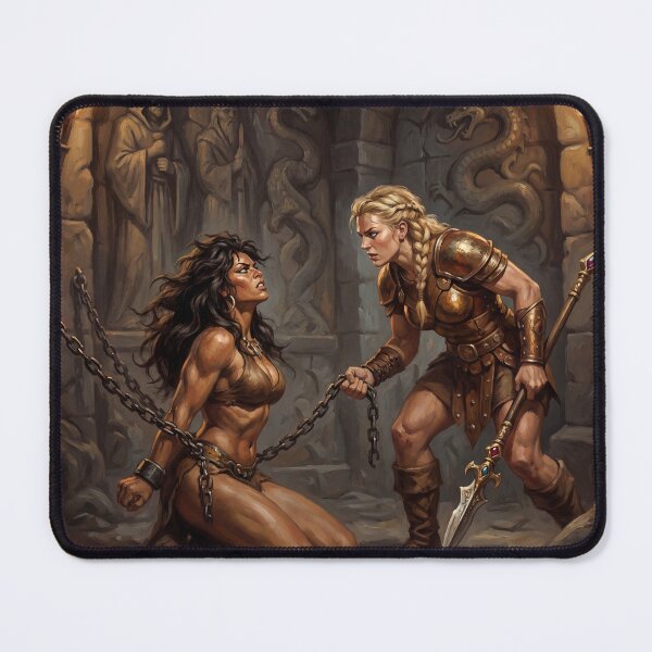 Item preview, Barbarian Woman captured by a shield maiden illustration fantasy art style designed and sold by Vintage Designs +.
