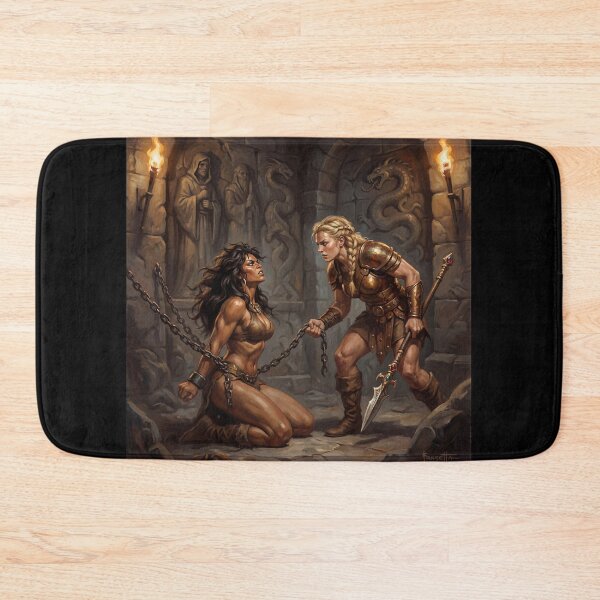 Item preview, Barbarian Woman captured by a shield maiden illustration fantasy art style designed and sold by Vintage Designs +.