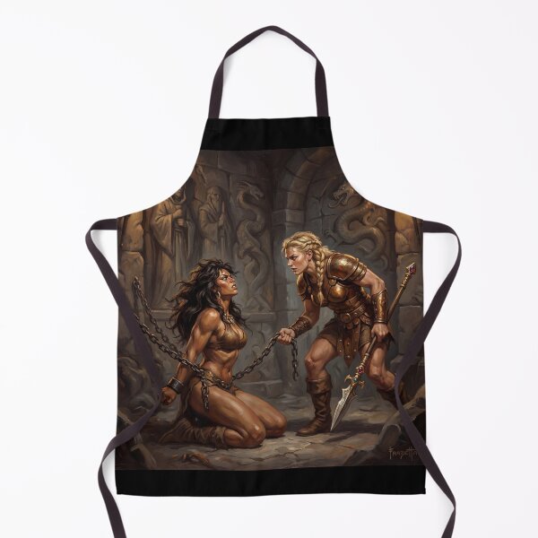 Item preview, Barbarian Woman captured by a shield maiden illustration fantasy art style designed and sold by Vintage Designs +.