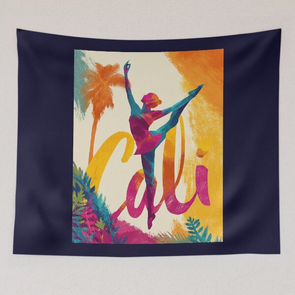 Item preview, Cali Colombia motif with colorful dancer, palm trees and lettering designed and sold by Meiersbeste.