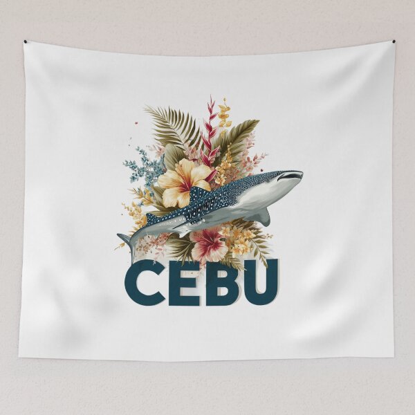Item preview, Cebu Philippines motif with whale shark and tropical flowers designed and sold by Meiersbeste.