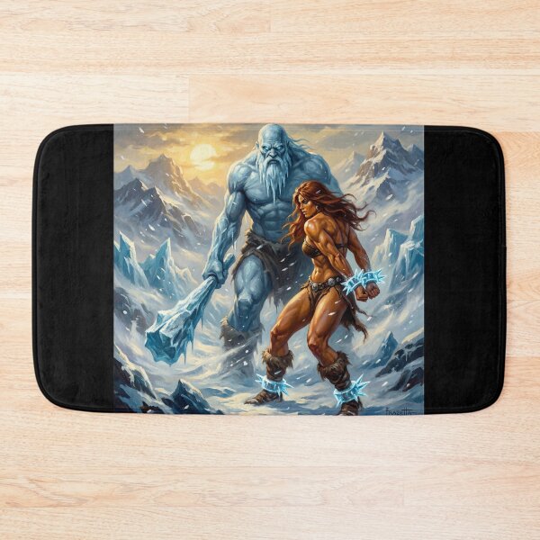 Item preview, Barbarian Woman captured by a Ice Giant illustration fantasy art style designed and sold by Vintage Designs +.