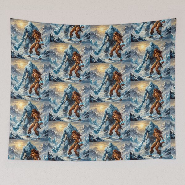 Item preview, Barbarian Woman captured by a Ice Giant illustration fantasy art style designed and sold by Vintage Designs +.