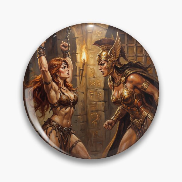 Artikelvorschau, Barbarin, gefangen von einer Walküre – Illustration im Fantasy-Stil entworfen und verkauft von Vintage Designs +.