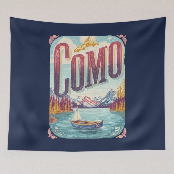 Item preview, Lake Como, Italy scene with boat and mountains – Vintage Como landscape designed and sold by Meiersbeste.