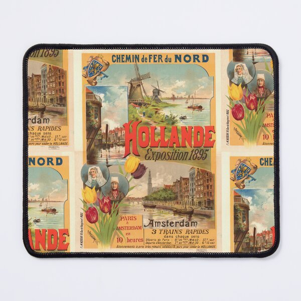 Item preview, Vintage Travel Poster | Hollande Exposition 1895 | Paris to Amsterdam Train Art | Dutch Windmills & Tulips | Art Nouveau Style designed and sold by artofuniverse.