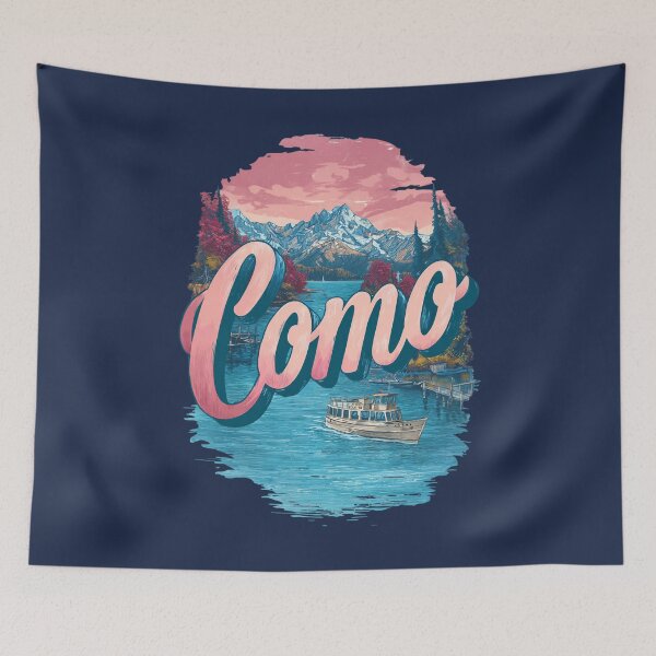 Item preview, Lake Como, Italy scene with boat, mountains and sunset – Como landscape designed and sold by Meiersbeste.
