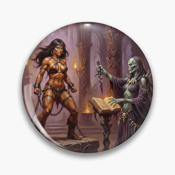 Artikelvorschau, Illustration im Fantasy-Stil: Barbarin, gefangen von einem untoten Lich entworfen und verkauft von Vintage Designs +.