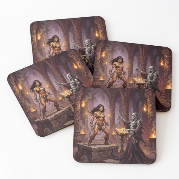 Item preview, Barbarian Woman captured by a Undead Lich  illustration fantasy art style designed and sold by Vintage Designs +.