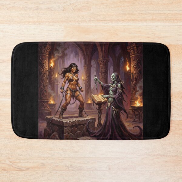 Item preview, Barbarian Woman captured by a Undead Lich  illustration fantasy art style designed and sold by Vintage Designs +.