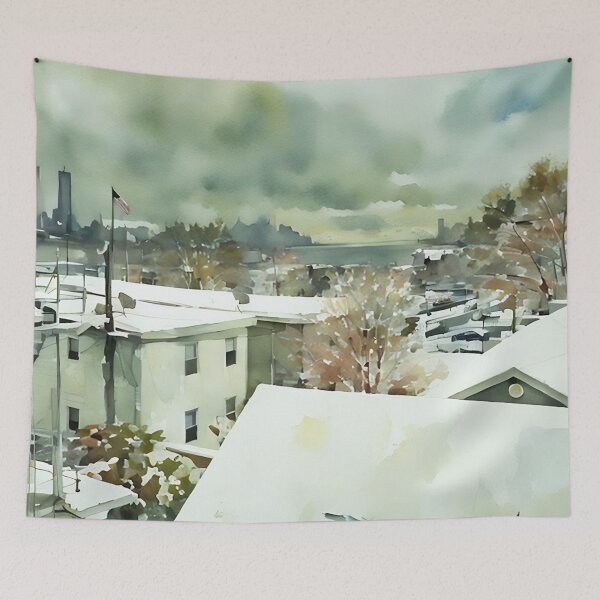Item preview, Snow Suburban Roofs designed and sold by RCWatercolours.
