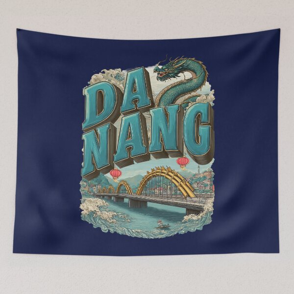 Item preview, Da Nang Vietnam motif with Dragon Bridge, city and ocean waves designed and sold by Meiersbeste.