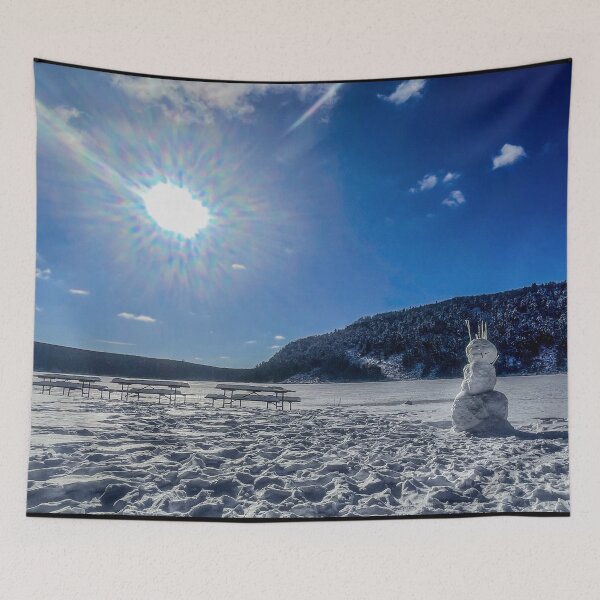 Item preview, Winter Portal at Devils Lake – Surreal Snowman & Sun Nature Photography designed and sold by aadventures.