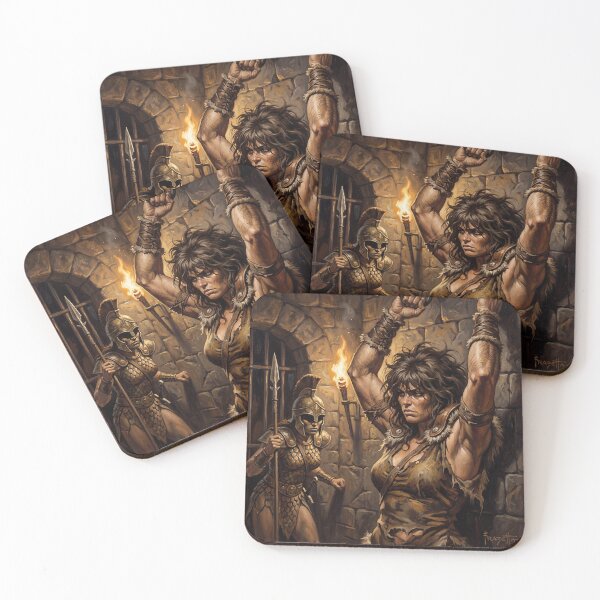 Item preview, Amazon Interrogation of a Barbarian warrior woman in Defiance illustration fantasy art style designed and sold by Vintage Designs +.