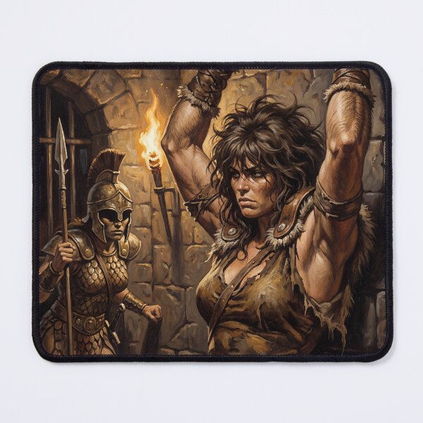 Item preview, Amazon Interrogation of a Barbarian warrior woman in Defiance illustration fantasy art style designed and sold by Vintage Designs +.