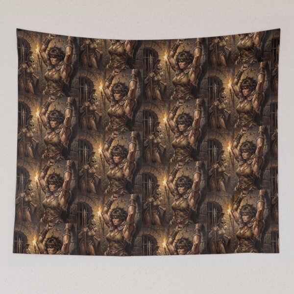 Item preview, Amazon Interrogation of a Barbarian warrior woman in Defiance illustration fantasy art style designed and sold by Vintage Designs +.