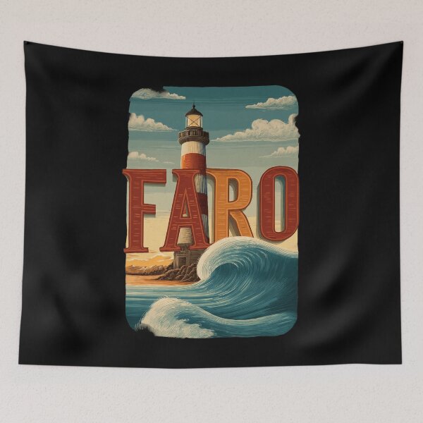 Item preview, Faro Portugal motif with lighthouse and wave – vintage coastal illustration designed and sold by Meiersbeste.