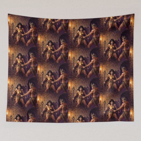 Item preview, Amazon Interrogation of a Barbarian warrior woman in Defiance illustration fantasy art style designed and sold by Vintage Designs +.
