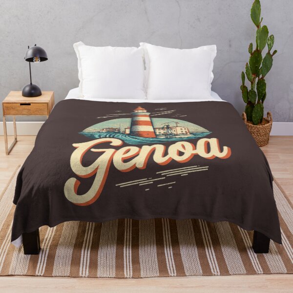 Item preview, Genoa, Italy motif with lighthouse, waves and harbor houses – vintage coastal art designed and sold by Meiersbeste.