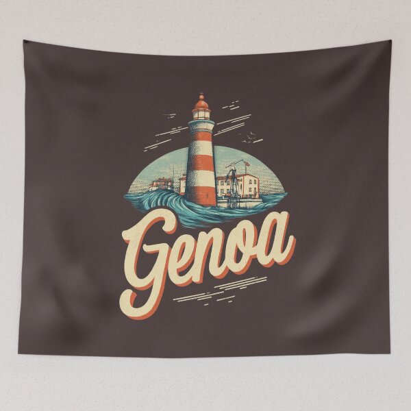 Item preview, Genoa, Italy motif with lighthouse, waves and harbor houses – vintage coastal art designed and sold by Meiersbeste.