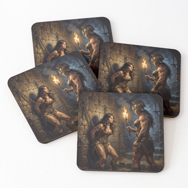 Item preview, Amazon Interrogation of a Barbarian warrior woman in Defiance illustration fantasy art style designed and sold by Vintage Designs +.