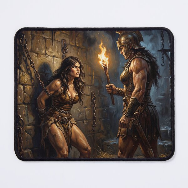 Item preview, Amazon Interrogation of a Barbarian warrior woman in Defiance illustration fantasy art style designed and sold by Vintage Designs +.