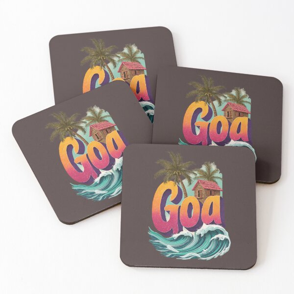 Item preview, Goa India motif with beach hut, palm trees and wave – Tropical holiday design designed and sold by Meiersbeste.