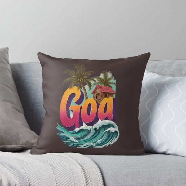 Item preview, Goa India motif with beach hut, palm trees and wave – Tropical holiday design designed and sold by Meiersbeste.