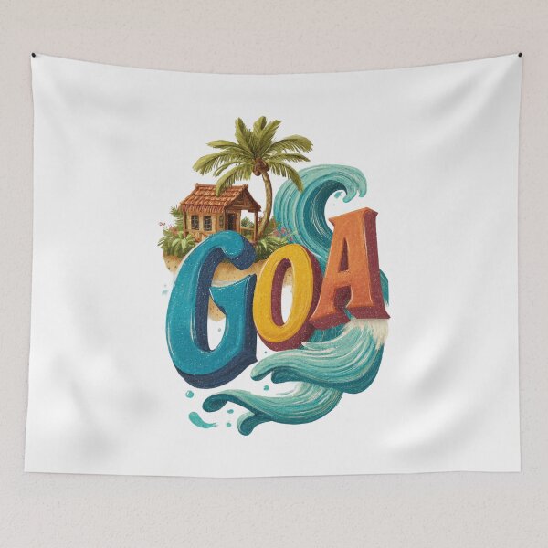 Artikelvorschau, Goa Indien Strandmotiv mit Palmen, Strandhütte und großer Welle entworfen und verkauft von Meiersbeste.