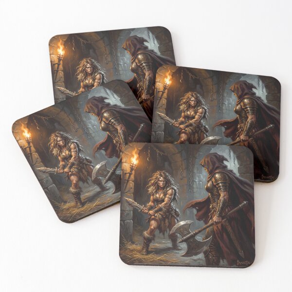 Item preview, Muscled Barbarian Woman stand off illustration fantasy art style designed and sold by Vintage Designs +.