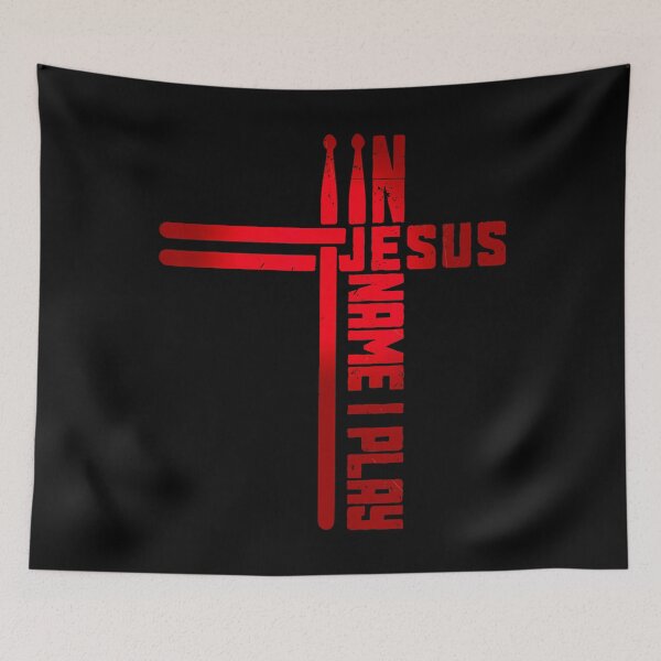 Item preview, In Jesus Name I Play Drum Drummer Vintage Cross Drumsticks designed and sold by JosephineSarah.