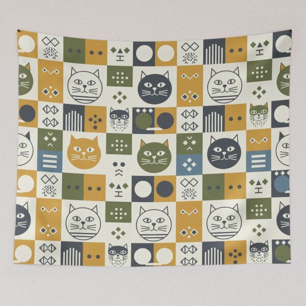 Item preview, Retro Cat Tile Design in Bold Shapes designed and sold by TroyTheTerrific.