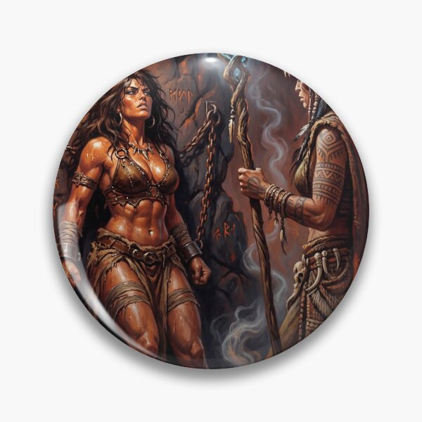 Artikelvorschau, Schamanisches Verhör einer barbarischen Kriegerin in Defiance-Illustration im Fantasy-Kunststil entworfen und verkauft von Vintage Designs +.