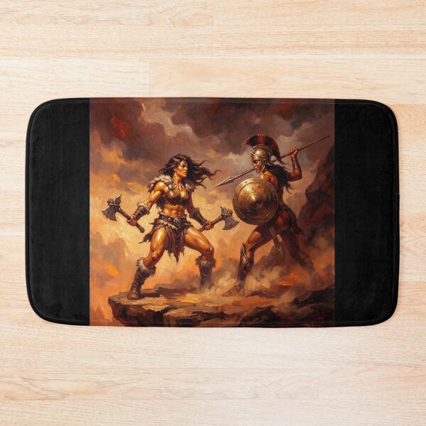 Item preview,  Muscled Barbarian Woman fighting a Amazonian warrior illustration fantasy art style designed and sold by Vintage Designs +.
