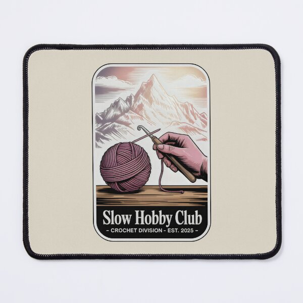 Item preview, Slow Hobby Club Crochet Division Emblem with Mountains and Pink Yarn designed and sold by SplashTastic.