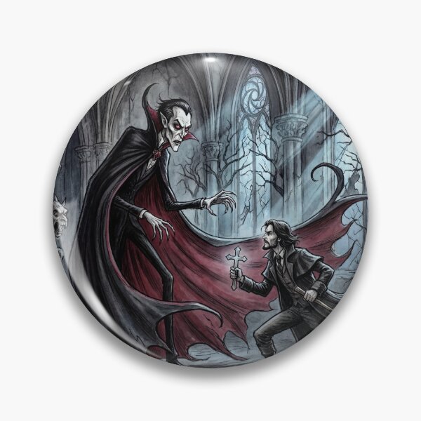Item preview, Dracula vs Van Helsing illustration gothic vampire art designed and sold by Vintage Designs +.