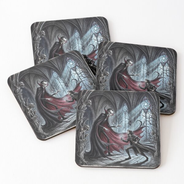 Item preview, Dracula vs Van Helsing illustration gothic vampire art designed and sold by Vintage Designs +.