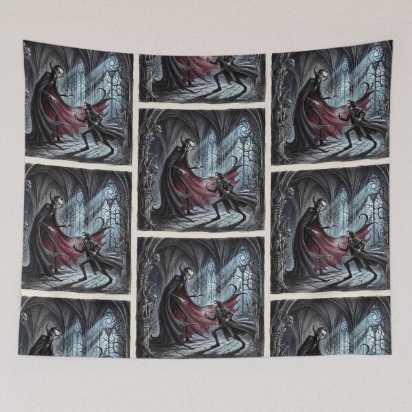 Item preview, Dracula vs Van Helsing illustration gothic vampire art designed and sold by Vintage Designs +.