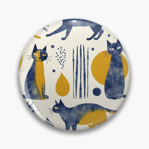 Item preview, Watercolour Navy & Mustard Cat Pattern designed and sold by TroyTheTerrific.