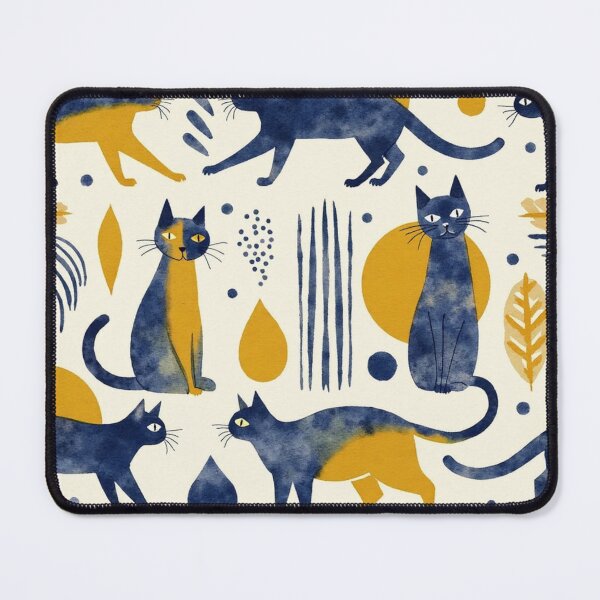 Item preview, Watercolour Navy & Mustard Cat Pattern designed and sold by TroyTheTerrific.