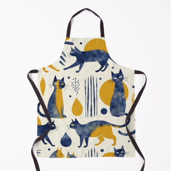Item preview, Watercolour Navy & Mustard Cat Pattern designed and sold by TroyTheTerrific.