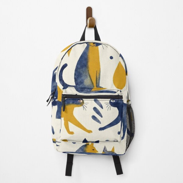 Item preview, Watercolour Navy & Mustard Cat Pattern designed and sold by TroyTheTerrific.