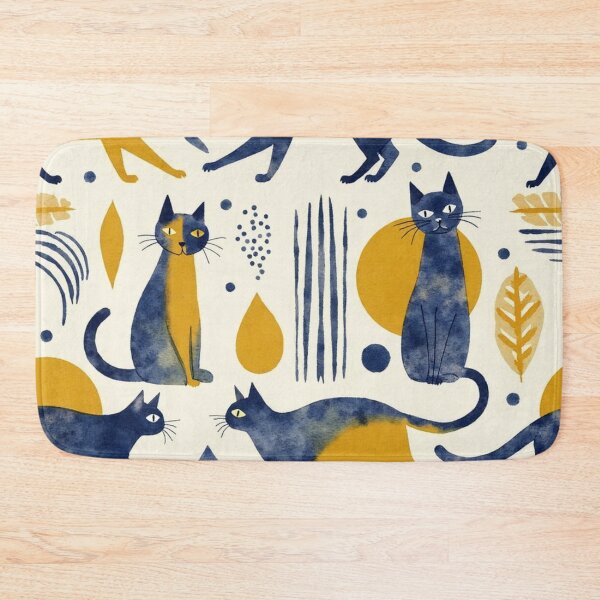 Item preview, Watercolour Navy & Mustard Cat Pattern designed and sold by TroyTheTerrific.