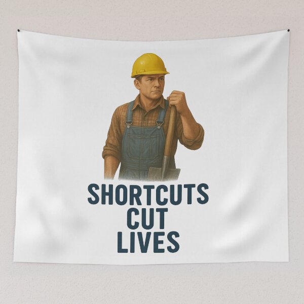 Item preview, Shortcuts Cut Lives – Agricultural Safety Poster & Apparel Design designed and sold by Badegi Tradings.