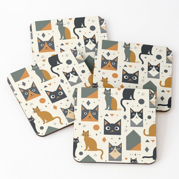 Item preview, Modern Geometric Cat Pattern in Retro Tones designed and sold by TroyTheTerrific.
