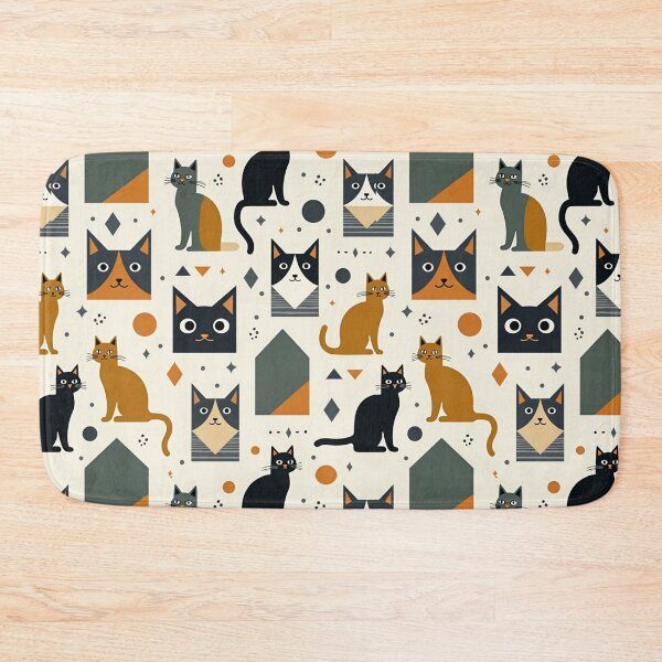 Item preview, Modern Geometric Cat Pattern in Retro Tones designed and sold by TroyTheTerrific.