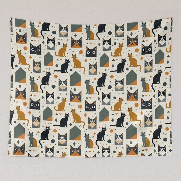 Item preview, Modern Geometric Cat Pattern in Retro Tones designed and sold by TroyTheTerrific.