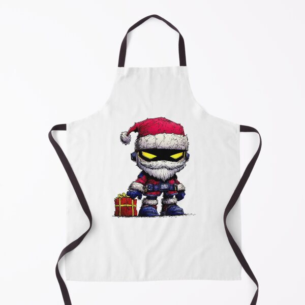 Item preview, Gritty chibi Santa robot mascot holding Christmas gift while wearing rugged red armor and glowing sharp yellow visor details designed and sold by Mimoshi ⭐⭐⭐⭐⭐.