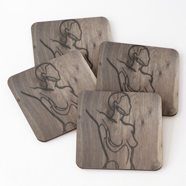Item preview, Minimalist Line Art Human Figure Engraved on Natural Wood Surface designed and sold by SplashTastic.